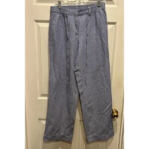 T by Talbots Women Striped Linen Wide Leg Cropped Pants Sz 6 Coastal Nautical‎